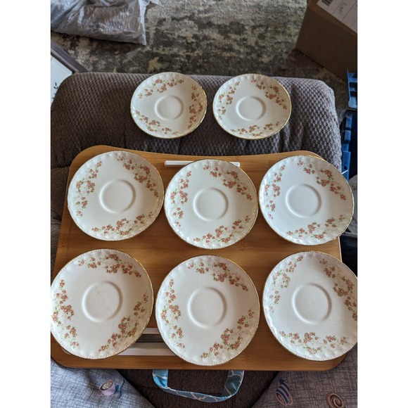 8 Vintage Pope Gosser Florence Saucer Plate Rose Pattern - Picture 1 of 6